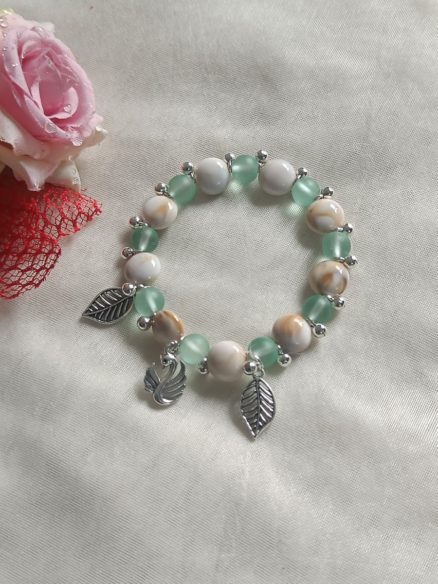 Light Green  Silver Charms Bracelet