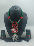 Fabric Neckpiece with Pendant and Mirrors
