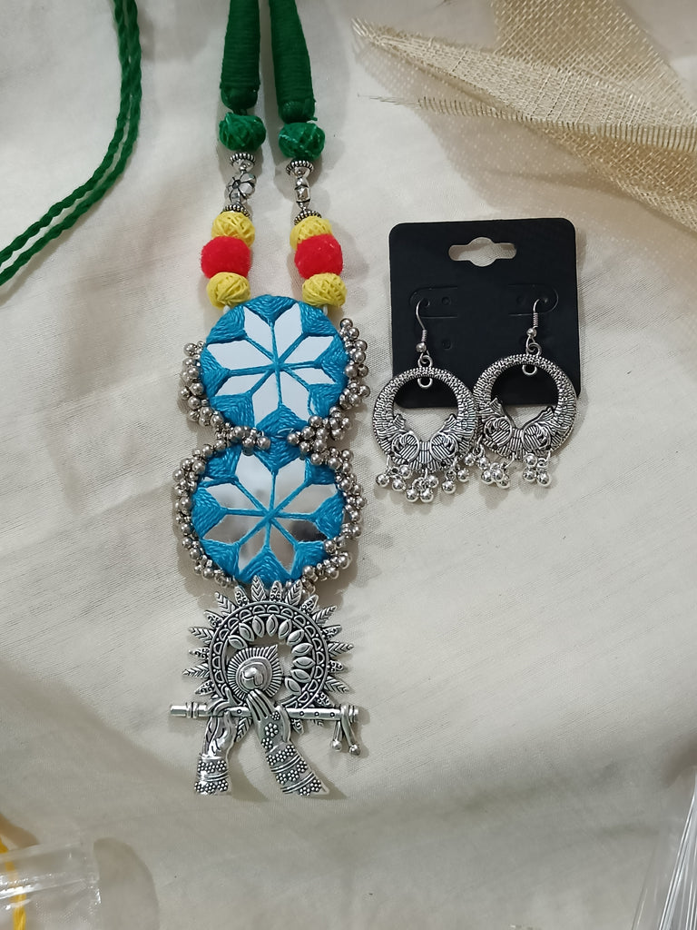 Fabric Neckpiece with Pendant and Mirrors