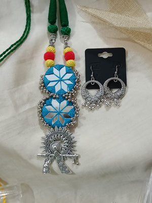 Fabric Neckpiece with Pendant and Mirrors