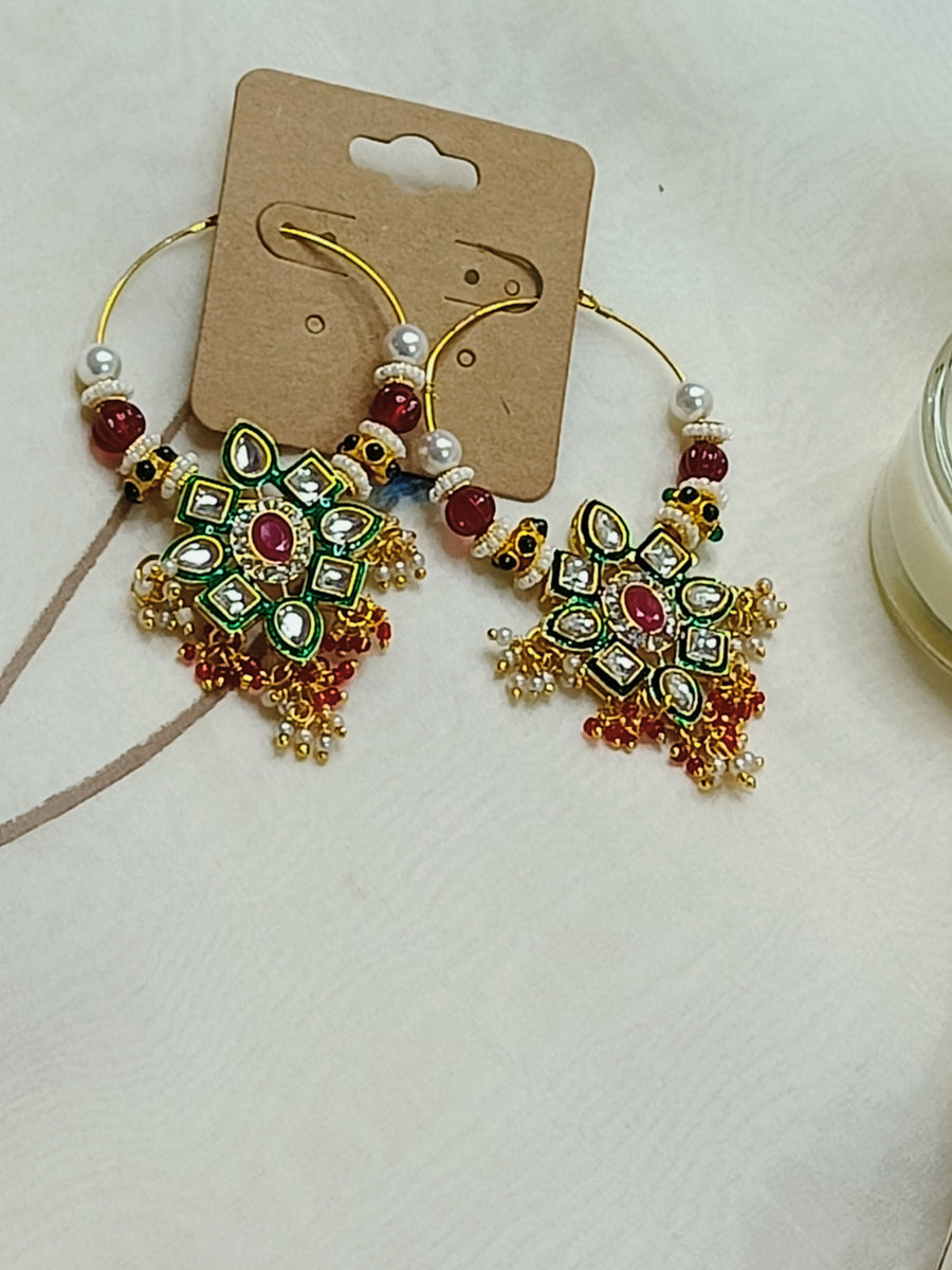 Green,red kundan Earring