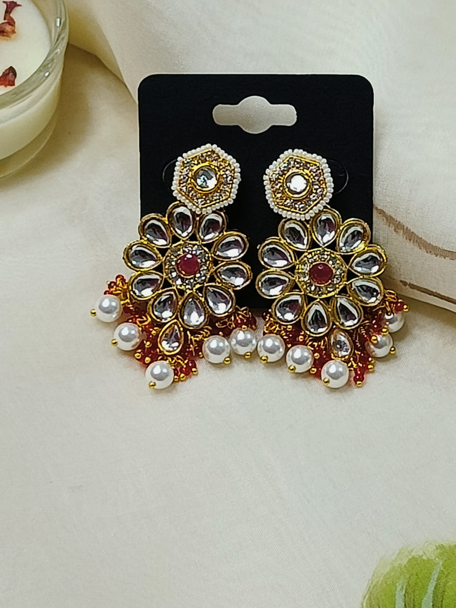 White red kundan Earring