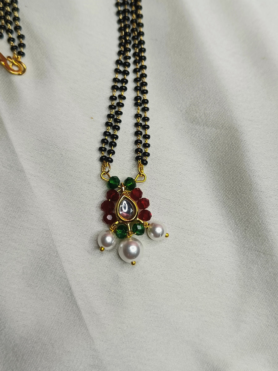 Short Mangalsutra Red Green Beads