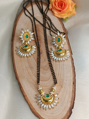 Green Chandrakor Raise Pearls Mangalsutra set